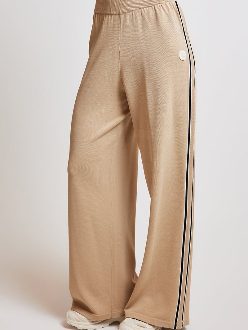 P.E Nation Beige Knit Track Pants With Black Brand Tag